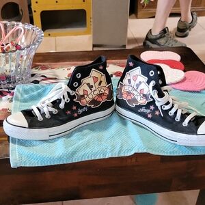 Converse Black High-Tops with Sailor Jerry Design